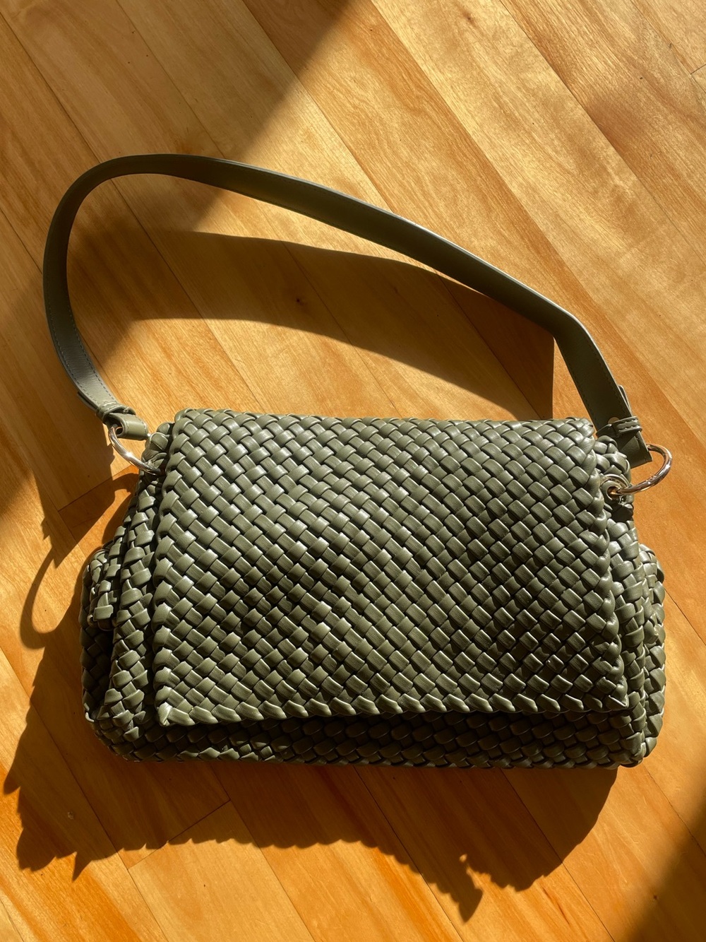 Melie Bianco Olive Green Woven Shoulder Bag